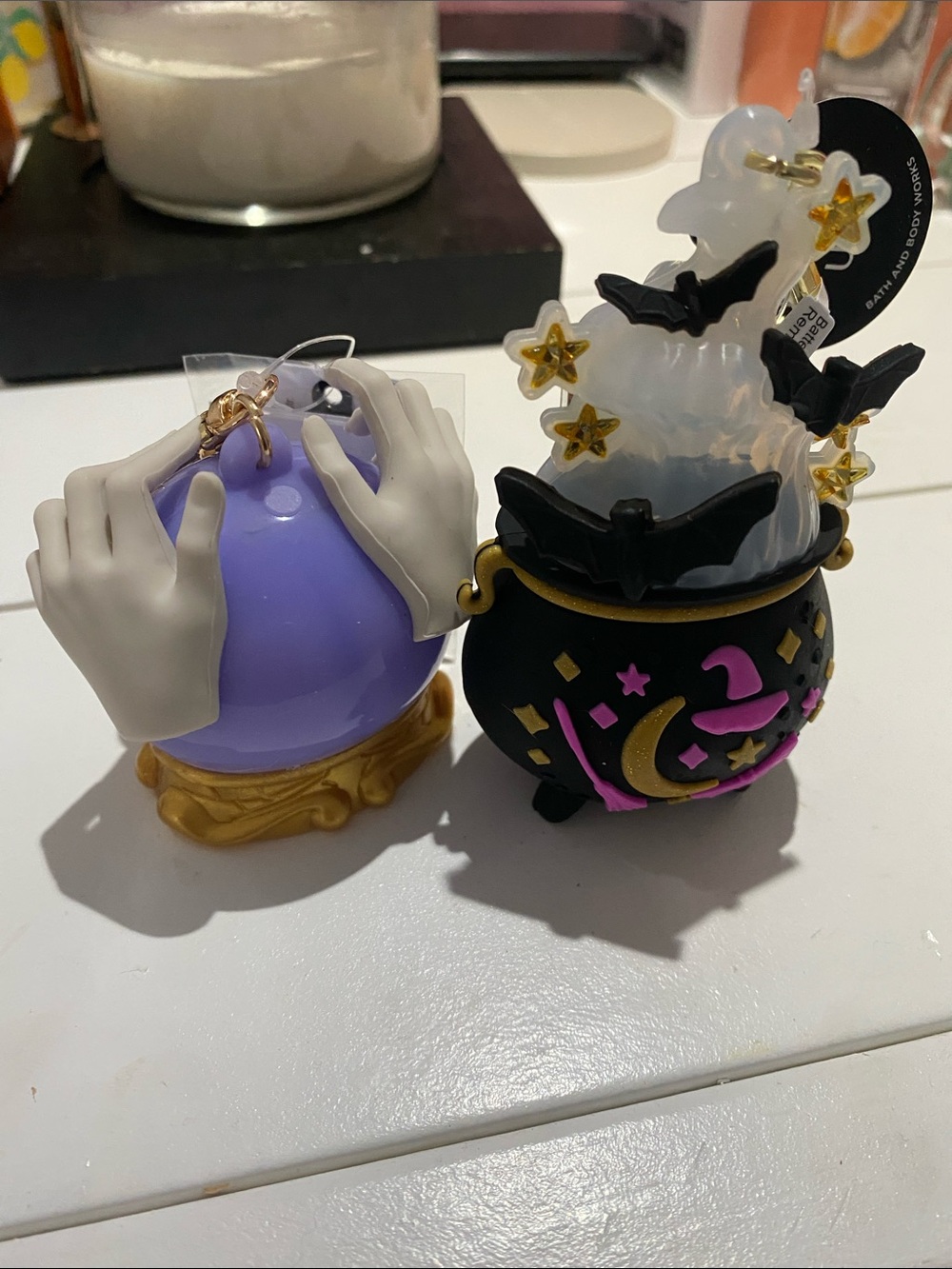 2 Hand sanitizer Whimsical Purple Crystal Ball & Black Cauldron Home Accents Set